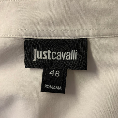 JUST CAVALLI Size M White Cream Cotton Sequined Long Sleeve Shirt