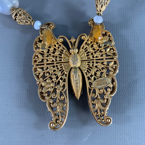 MIRIAM HASKELL Vintage Blue Gold Butterfly Beads Pendant Necklace