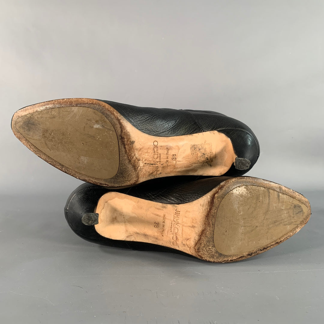 JIMMY CHOO Size 8 Black Leather Pebble Grain Back Zip Boots