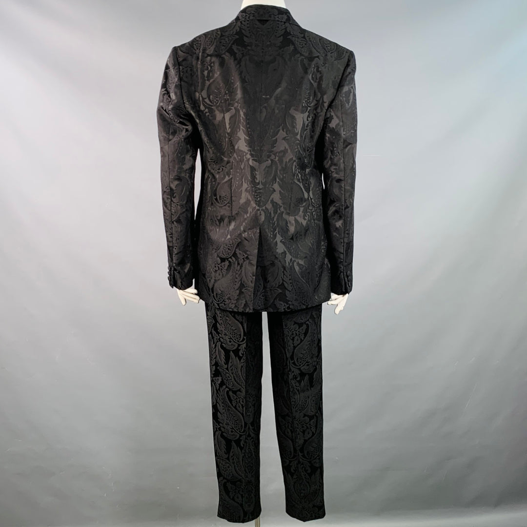 ETRO Size L Black Brocade Jacquard Flat Front Notch Lapel Pantsuit