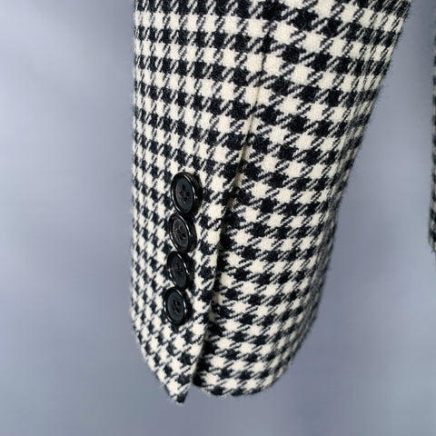 BLACK FLEECE Size 38 Black White Checkered Wool Notch Lapel Suit