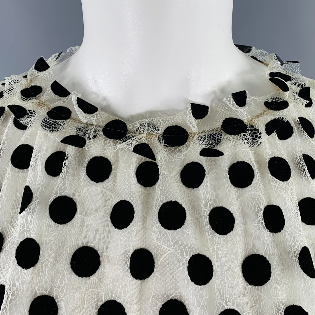 AKRIS Size 8 White Black Viscose Nylon Dots Long Sleeve Blouse