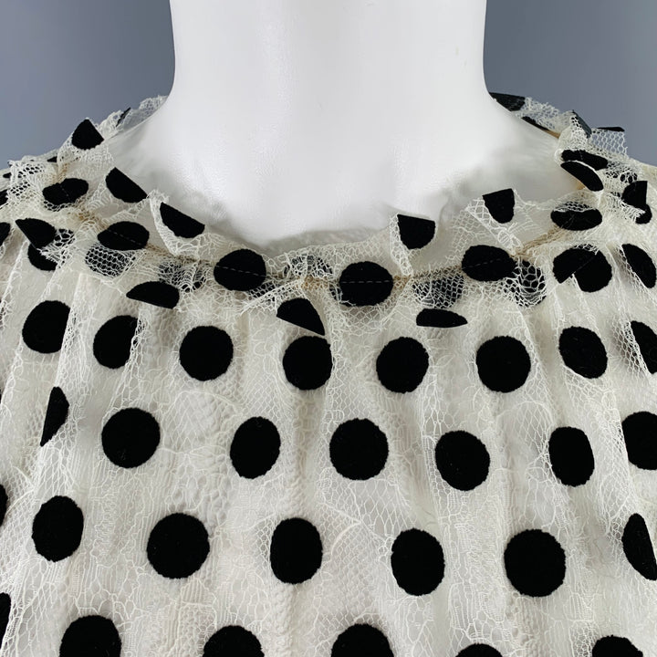AKRIS Size 8 White Black Viscose Nylon Dots Long Sleeve Blouse