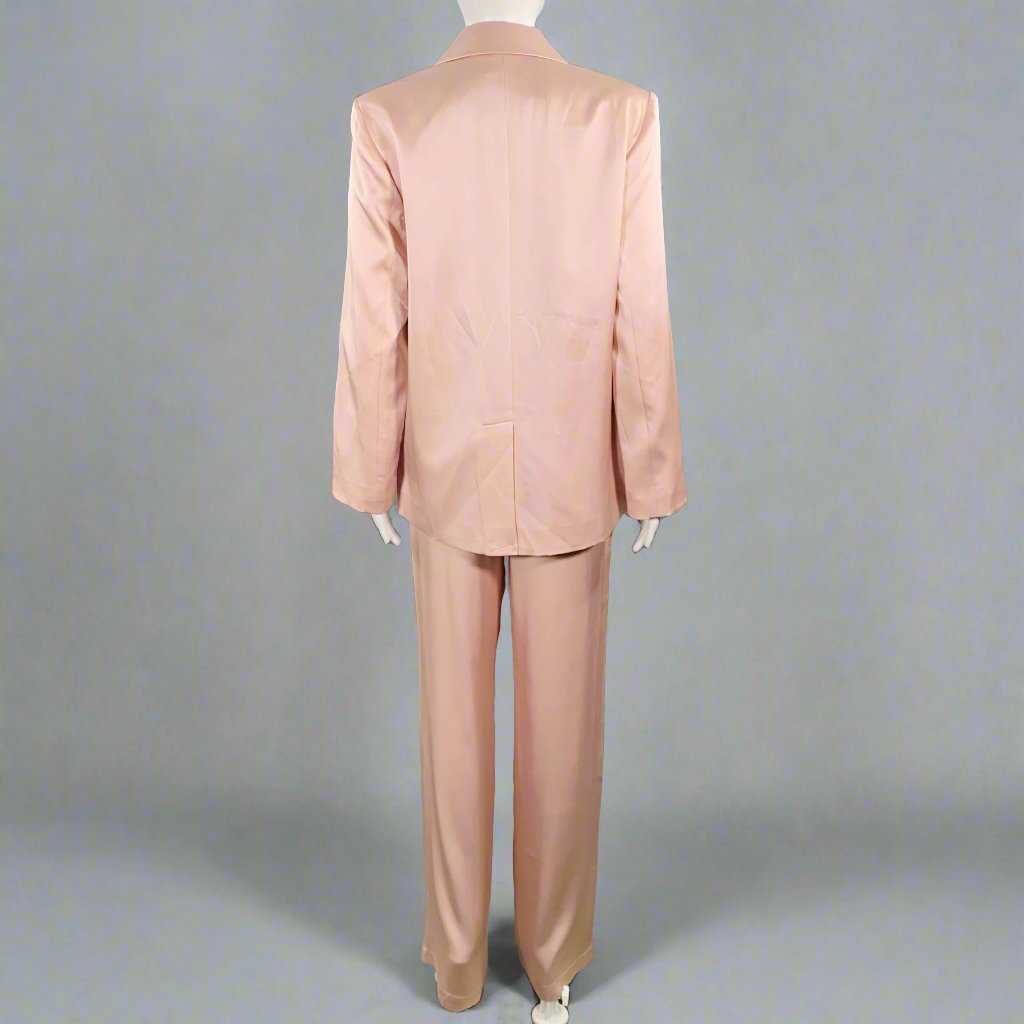 ANINE BING Size XS Pink Silk Peak Lapel Double Breasted Pantsuit