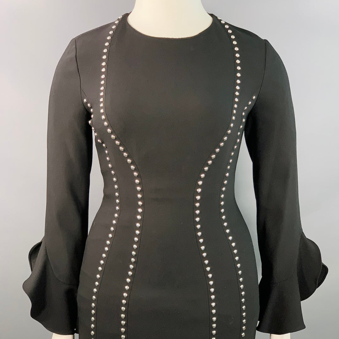 MICHAEL KORS COLLECTION Size 10 Black Wool Blend Studded Ruffle Sleeve Shift Dress