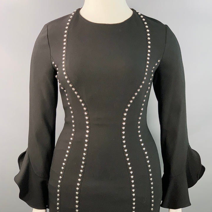 MICHAEL KORS COLLECTION Size 10 Black Wool Blend Studded Ruffle Sleeve Shift Dress