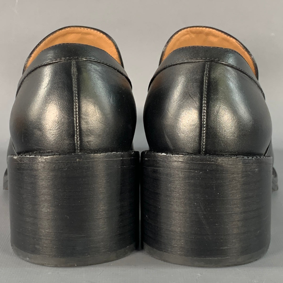DRIES VAN NOTEN Size 7 Black Leather Chunky Heel Penny Loafers