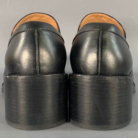 DRIES VAN NOTEN Size 7 Black Leather Chunky Heel Penny Loafers