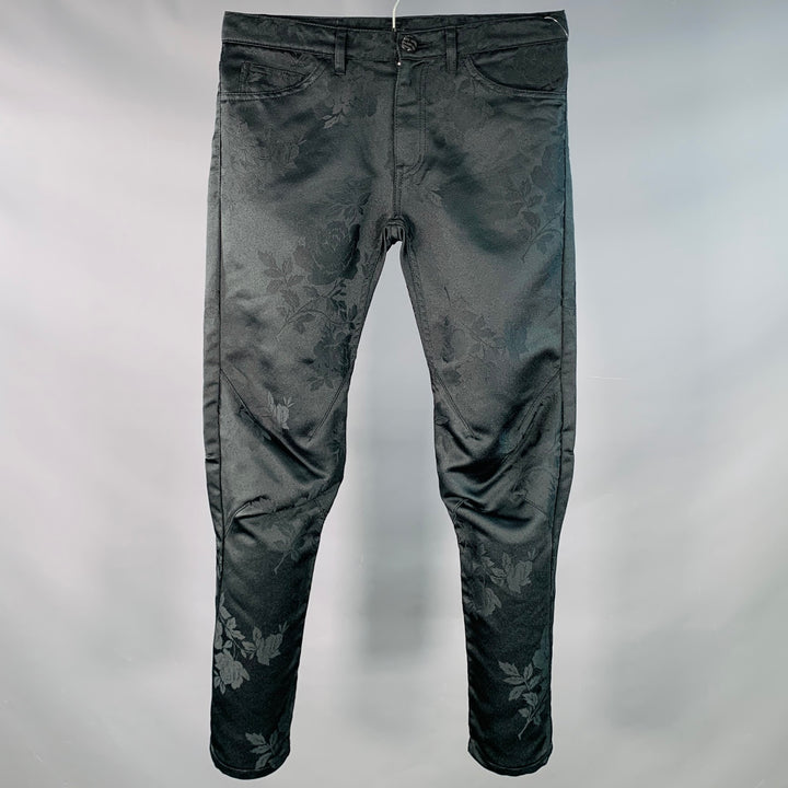 COMME des GARCONS HOMME PLUS Size S Black Floral Jacquard Satin Tapered Casual Pants