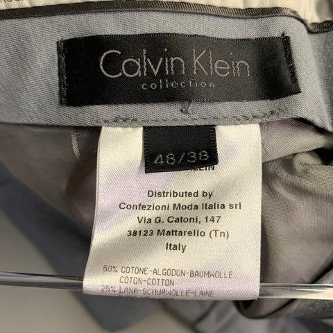 CALVIN KLEIN COLLECTION Size 38 Grey Textured Cotton Blend Peak Lapel Suit