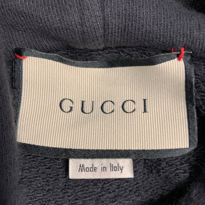 GUCCI Size XL Guccify Wolf Black Red White Applique Cotton Hooded Sweatshirt