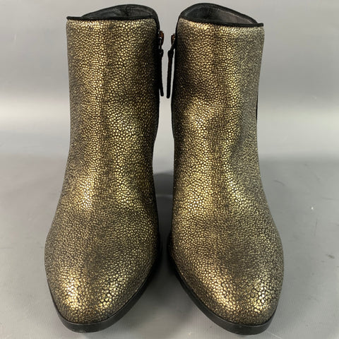 GIUSEPPE ZANOTTI Size 10.5 Gold Black Leather Textured Boots