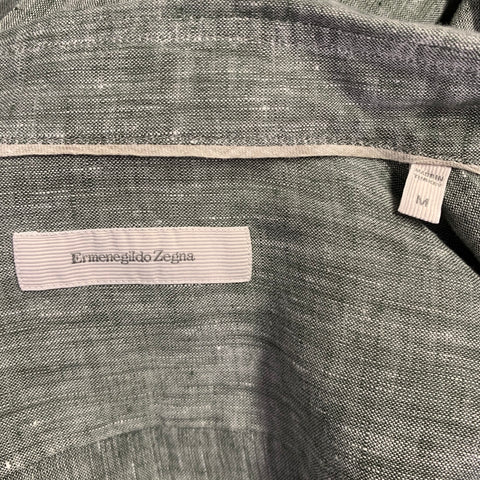 ERMENEGILDO ZEGNA Size M Grey Spread Collar Long Sleeve Shirt