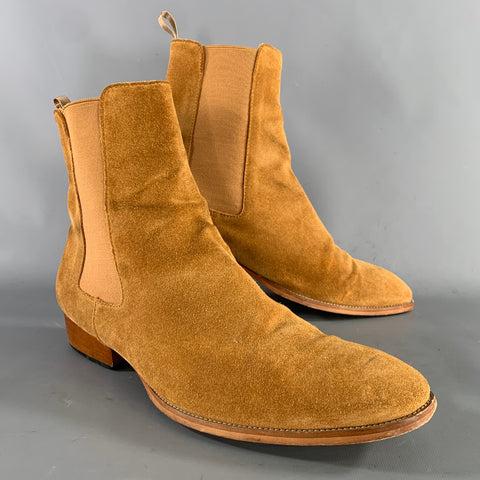 SAINT LAURENT Size 11 Tan Textured Leather Pull On Boots