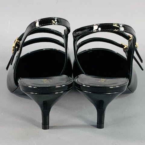 CELINE Size 12 Judy Black Patent Leather Slingback Kitten Heel Pumps