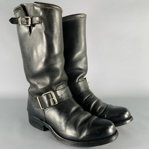 Bottes de moto VINTAGE en cuir noir, taille 9