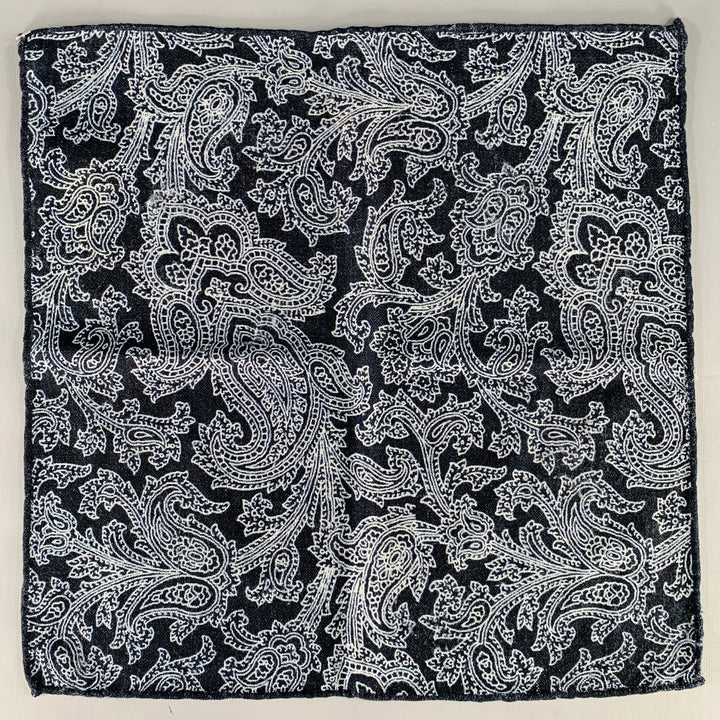 BRUNELLO CUCINELLI Navy White Paisley Pocket Square