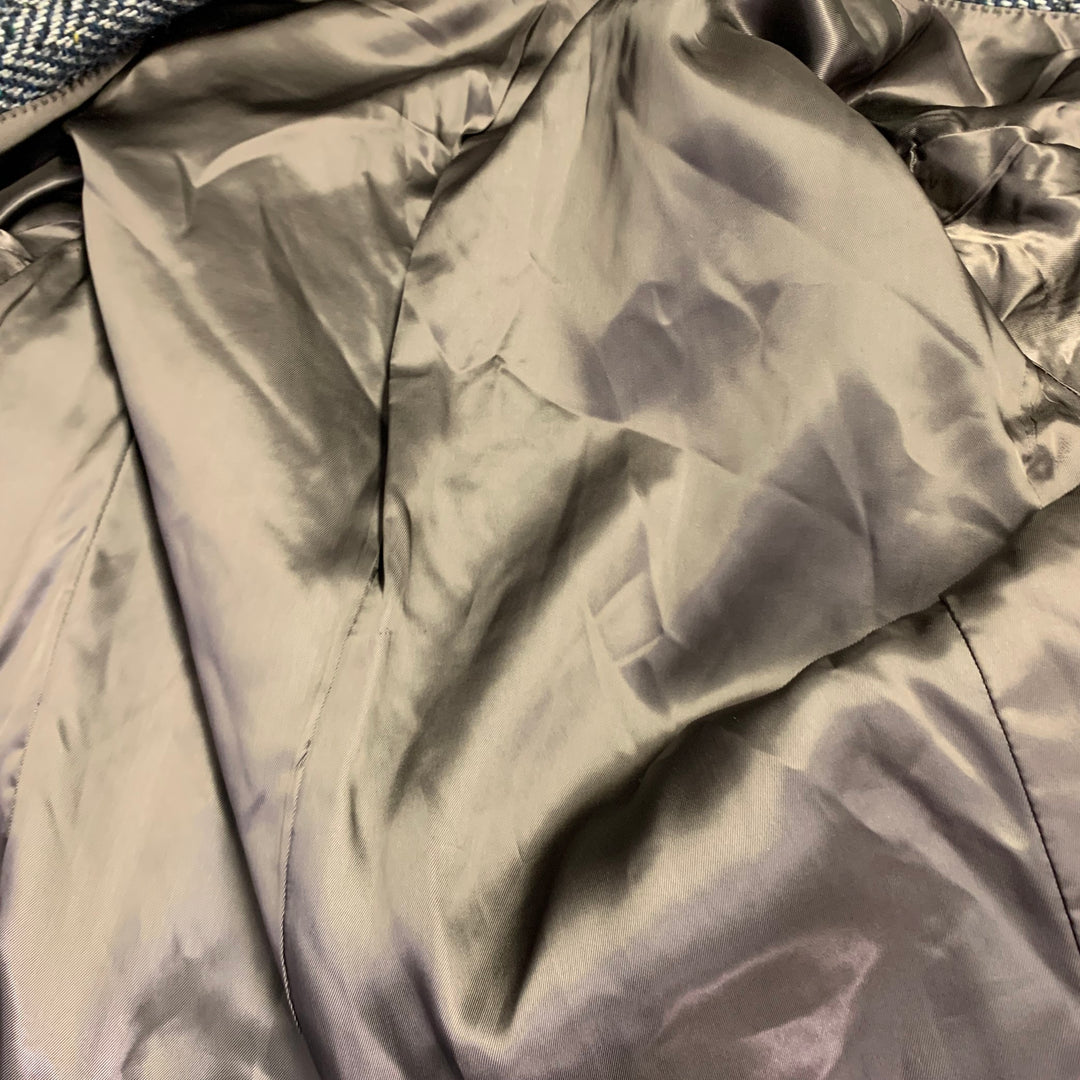 MAX STANCO Size 46 Grey Black Herringbone Wool Blend Double Breasted Peak Lapel Coat