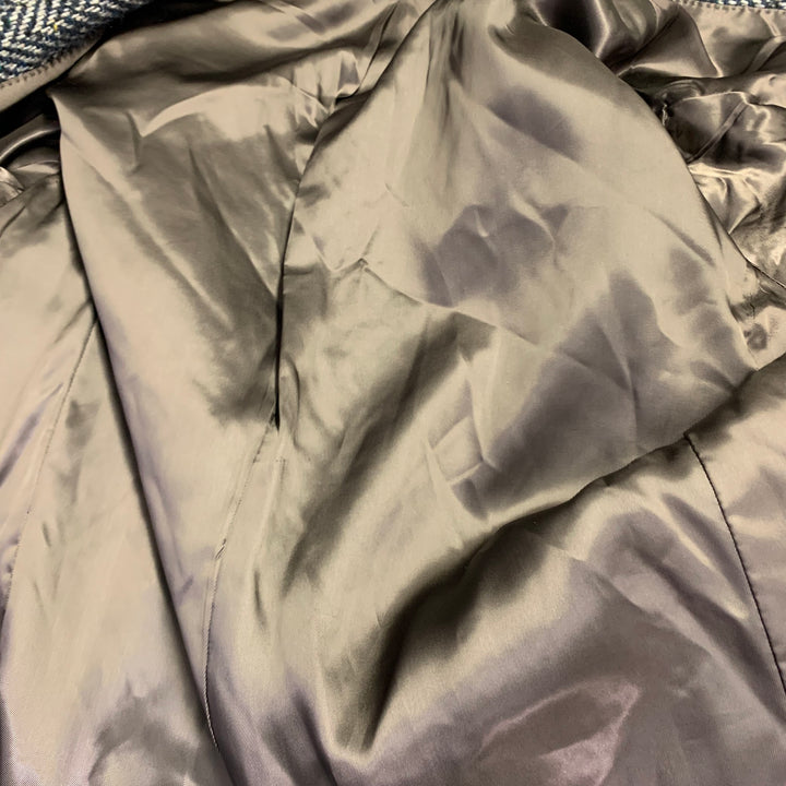 MAX STANCO Size 46 Grey Black Herringbone Wool Blend Double Breasted Peak Lapel Coat