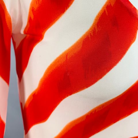JUST CAVALLI Taille XS Rouge Blanc Viscose Mélangée Jersey Zig Zag Manches 3/4 Col V Haut Décontracté