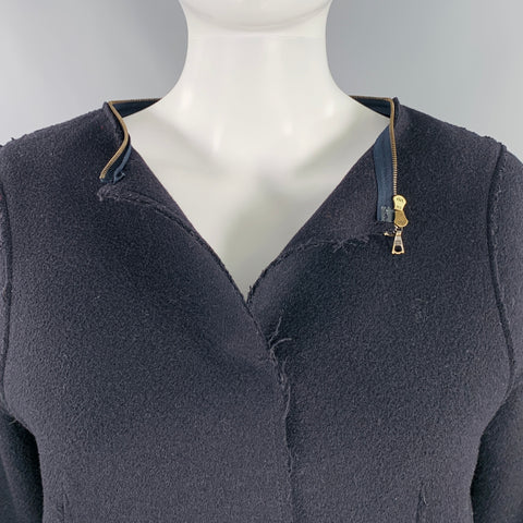 MARNI Size 4 Black Wool Blend Raw Edge Hooded Jacket