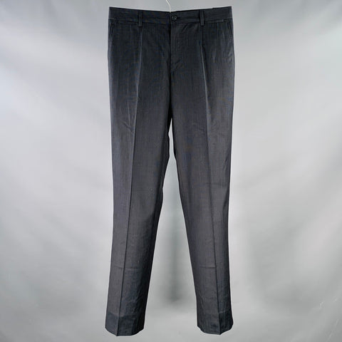DOLCE & GABBANA Size 30 Black Navy Dots Virgin Wool Silk Tapered Dress Pants