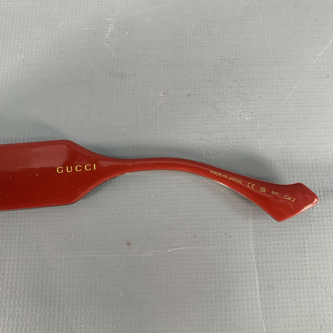 GUCCI Red Gold Acetate Cat Eye Sunglasses