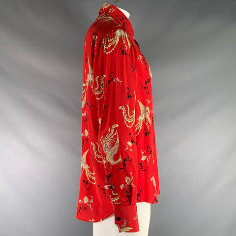 BILLIONAIRE COUTURE Size XL Red Black & Gold Print Silk Long Sleeve Shirt