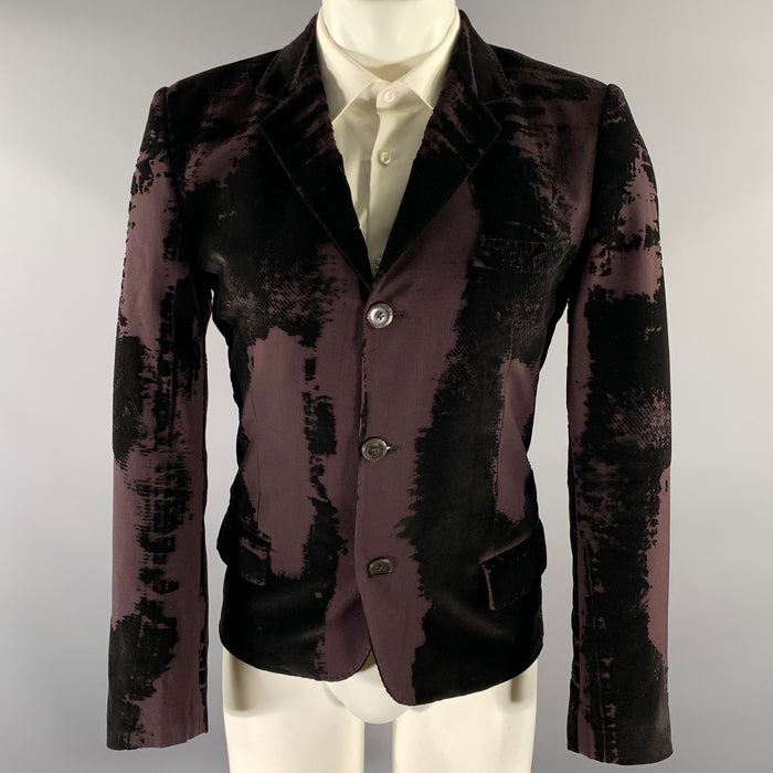 JEAN PAUL GAULTIER Size 38 Black Burgundy Devore Velvet Sport Coat