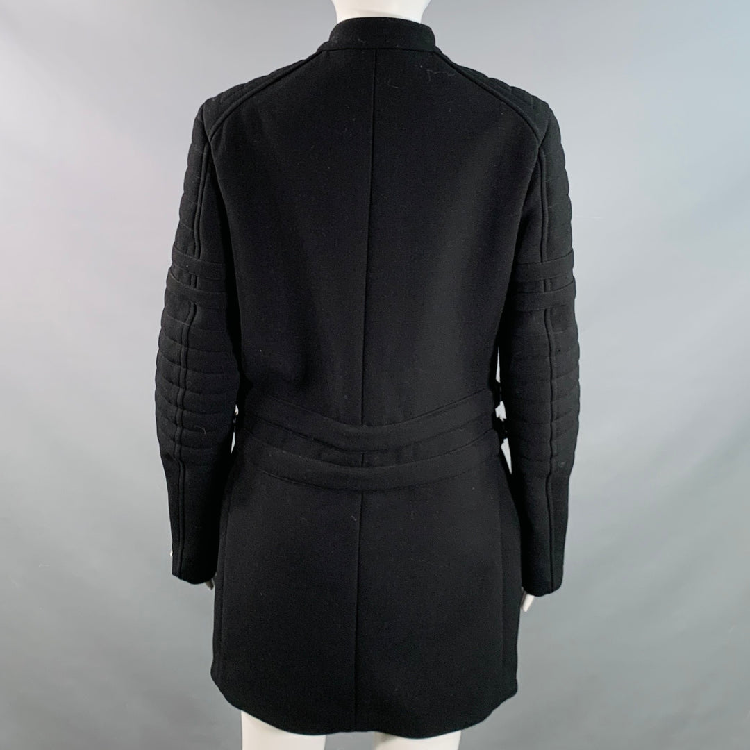 CELINE Size 4 Black Wool Zippers Detail Bondage Coat