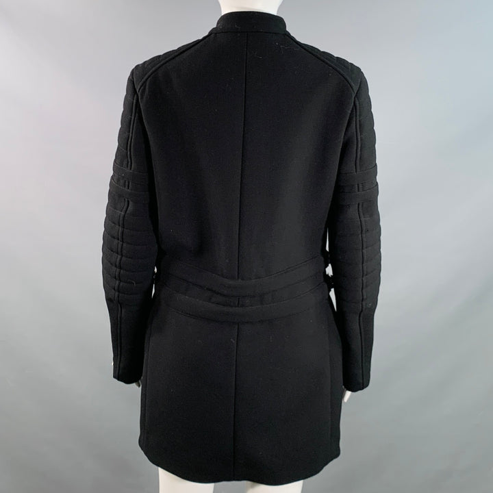 CELINE Size 4 Black Wool Zippers Detail Bondage Coat