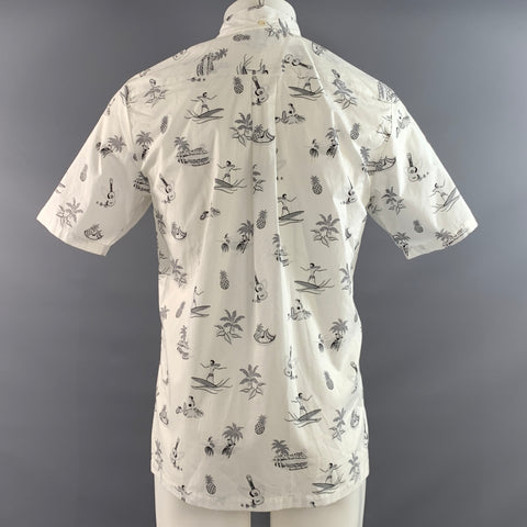 AVANTI Size S White Grey & Black Graphic Cotton Button Down Short Sleeve Shirt