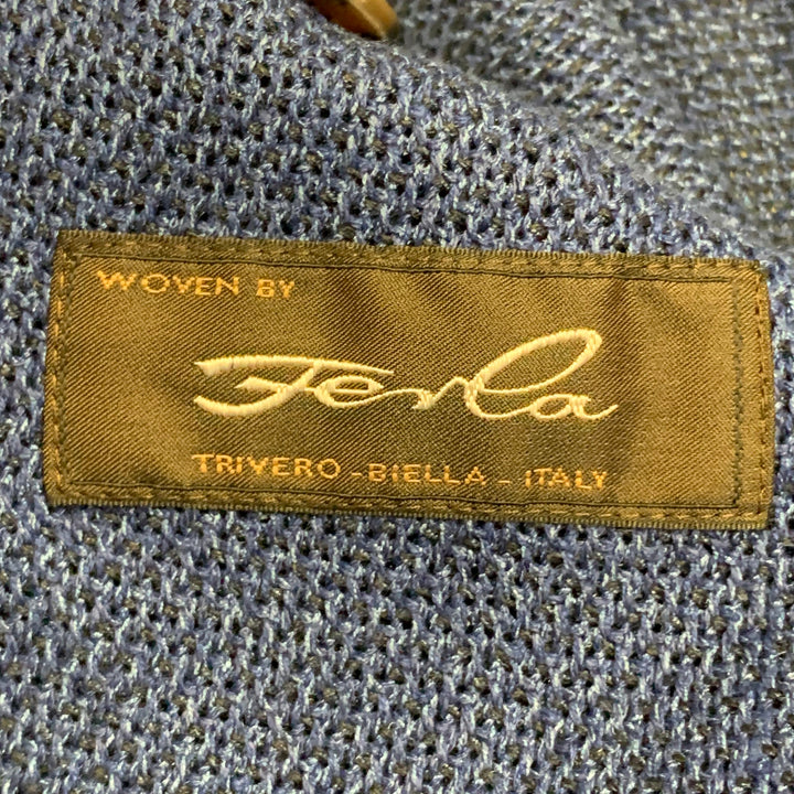 SUITSUPPLY Size 44 Blue Woven Silk Linen Notch Lapel Sport Coat