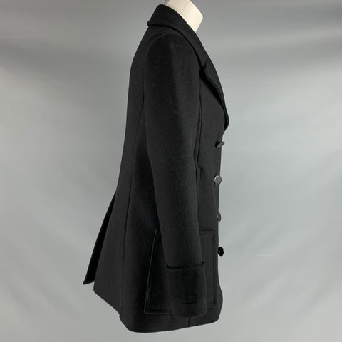 BALENCIAGA Size 8 Black Virgin Wool Blend Double Breasted Coat