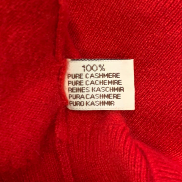 TURNBULL & ASSER Size L Red Knitted Cashmere V-Neck Sweater