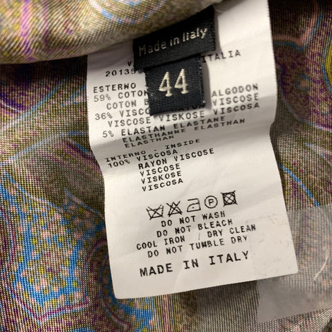 ETRO Size 8 Gold Cotton & Viscose Ruched Notch Lapel Jacket Indoor Blazer