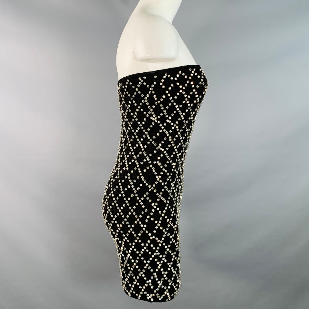 RETROFETE Size S Black Silver Viscose Crystal Embellishment Strapless Mini Dress