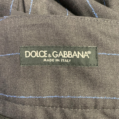 DOLCE & GABBANA Size 32 Black Blue Pinstripe Pleated Dress Pants
