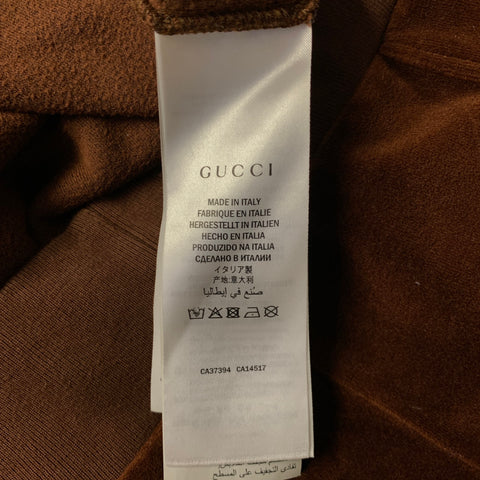 GUCCI Size S Brown Yellow Cotton Blend Logo Hooded Pullover