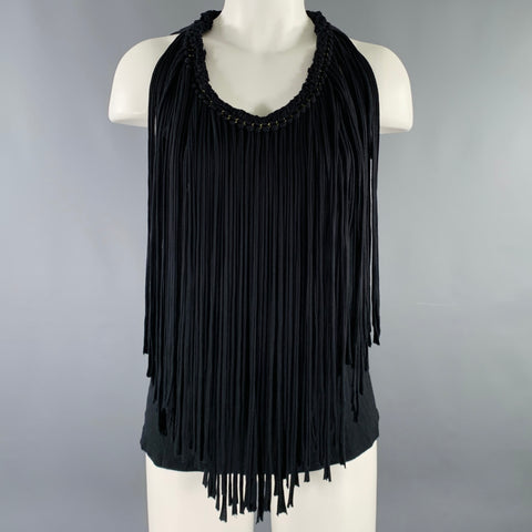 LANVIN Size S Black Jersey Fringe Tank Casual Top