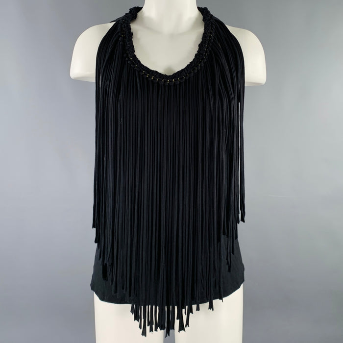 LANVIN Size S Black Jersey Fringe Tank Casual Top