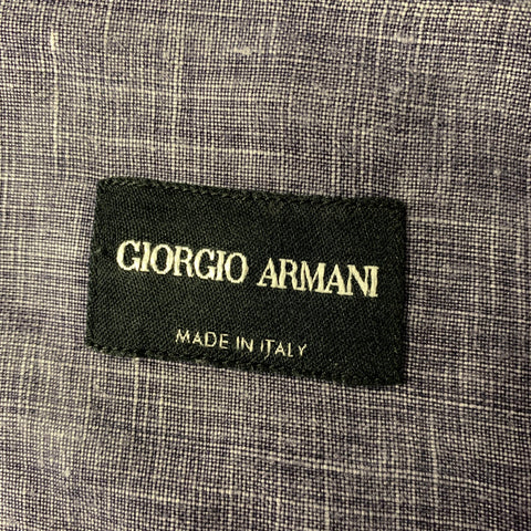 GIORGIO ARMANI Size S Navy Chambray Linen Camp Long Sleeve Shirt