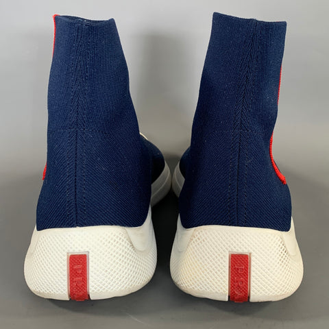 PRADA Size 9.5 Navy White Fabric Pull On Boots