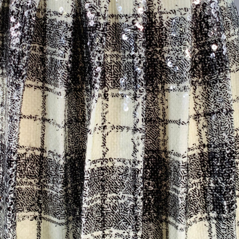 TANNER FLETCHER Size 2 Cream Black Polyester Plaid Pleated A-Line Skirt