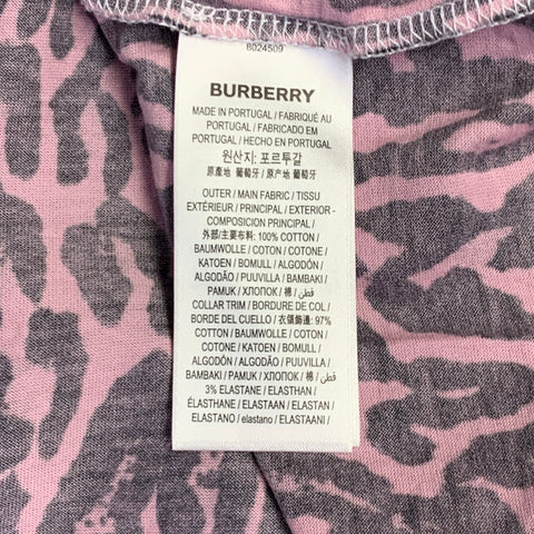 BURBERRY Size XL Pink Black Animal Print Cotton Short Sleeve Crew Neck T-shirt