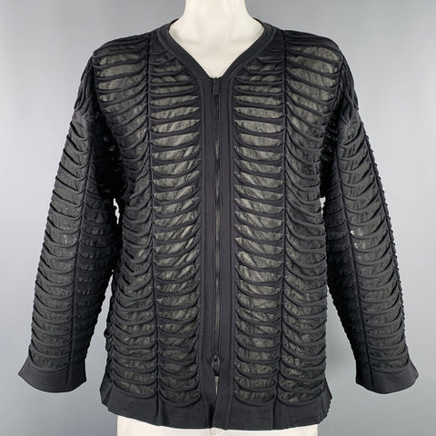 CFCL Size XL Black Textured Polyester Blend Zip Up Jacket