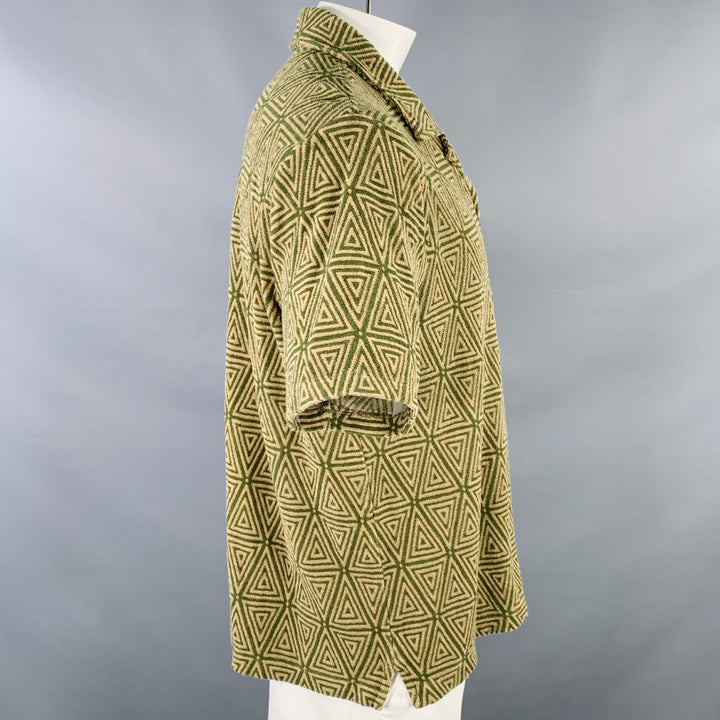TODD SNYDER Size XL Green Taupe Triangle Cotton Blend Short Sleeve Shirt