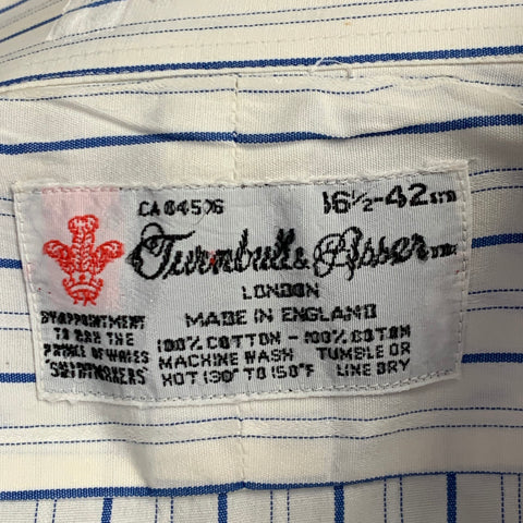TURNBULL & ASSER Vintage Size L White Blue Stripe Cotton French Cuff Long Sleeve Shirt