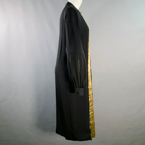 DSQUARED2 Size 8 Black Gold Silk Beaded Collarless Shirt Dress