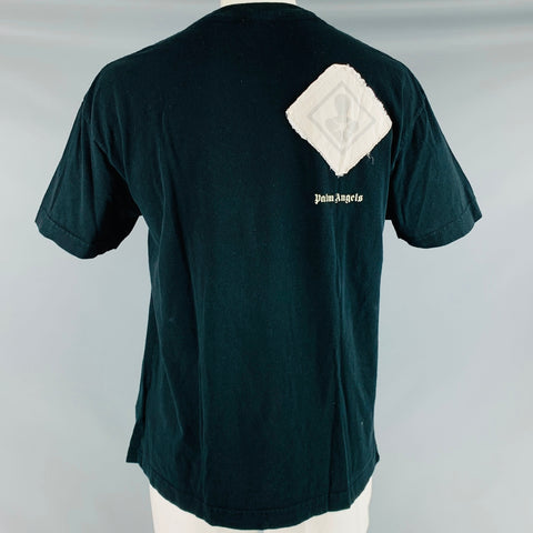 PALM ANGELS Size XL Black Patches Cotton Crew Neck T-shirt